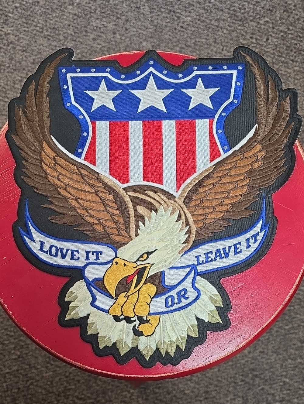 Large Patriotic Patch Eagle Flag "Love It Or Leave It" Iron On 10"x 11"